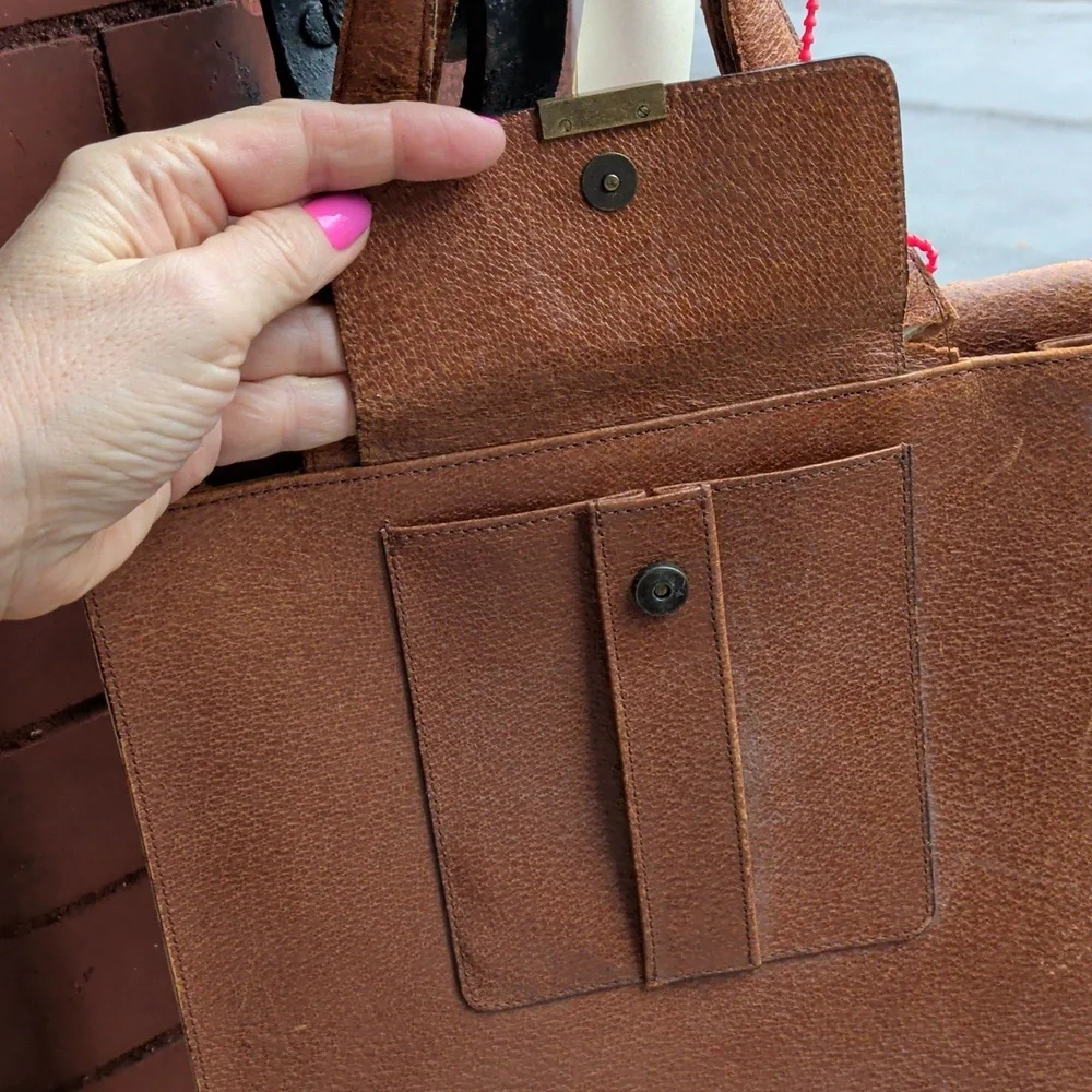 RARE Upright Unisex Yves Saint Laurent Elegant Brown Textured Leather Tote Bag